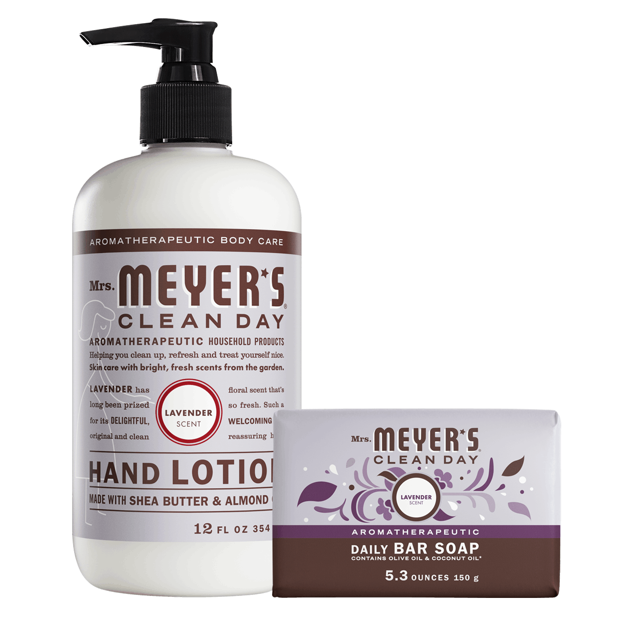 Mrs. Meyers Lavender Bar Soap and Hand Lotion Set - with Daily Cleansing