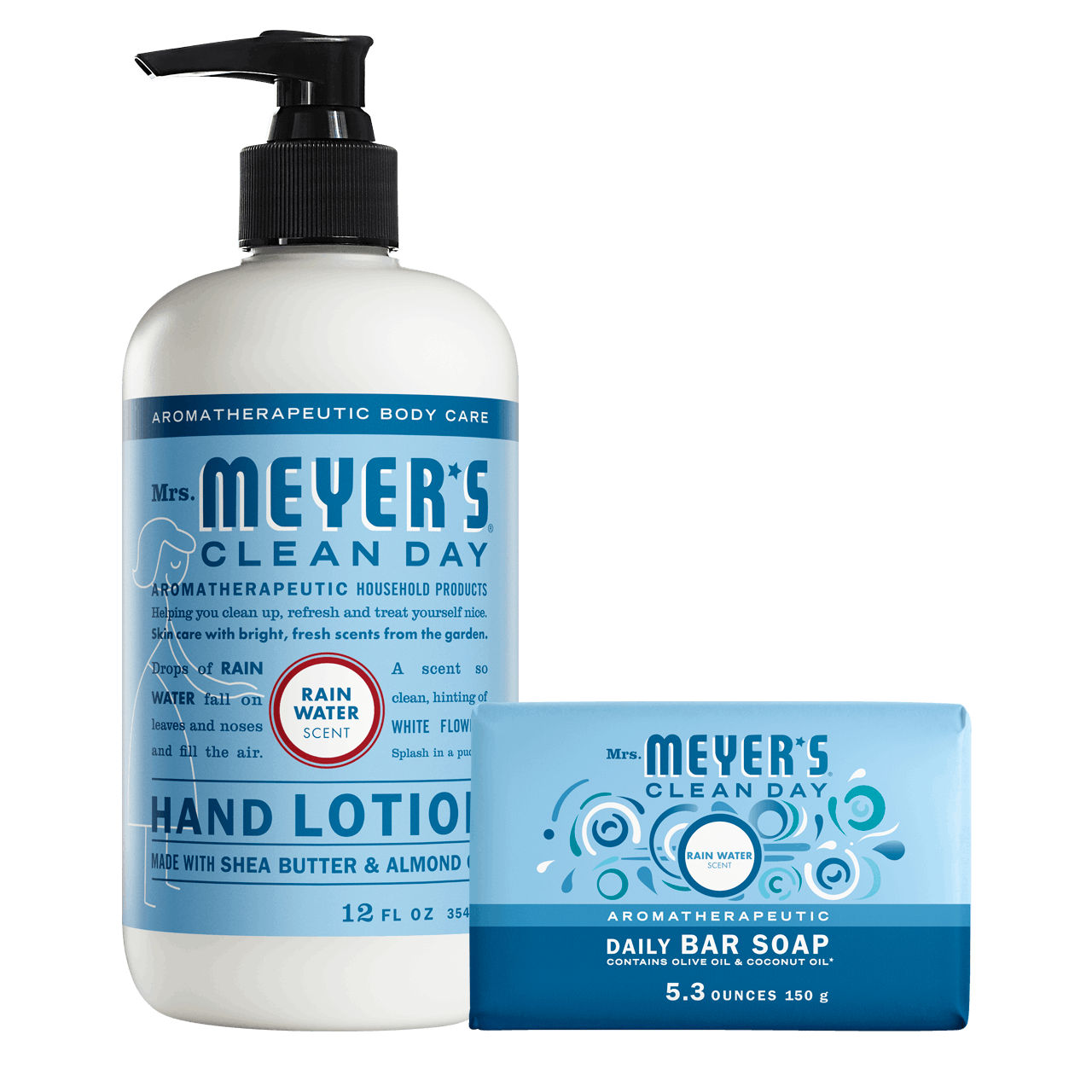 Mrs. Meyers Rain Water Bar Soap and Hand Lotion Set - with Daily Cleansing