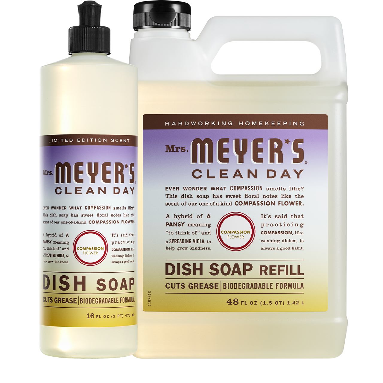 Mrs. Meyers Compassion Flower Liquid Hand Soap and Refill Set - Hand Care - with Everyday Cleansing