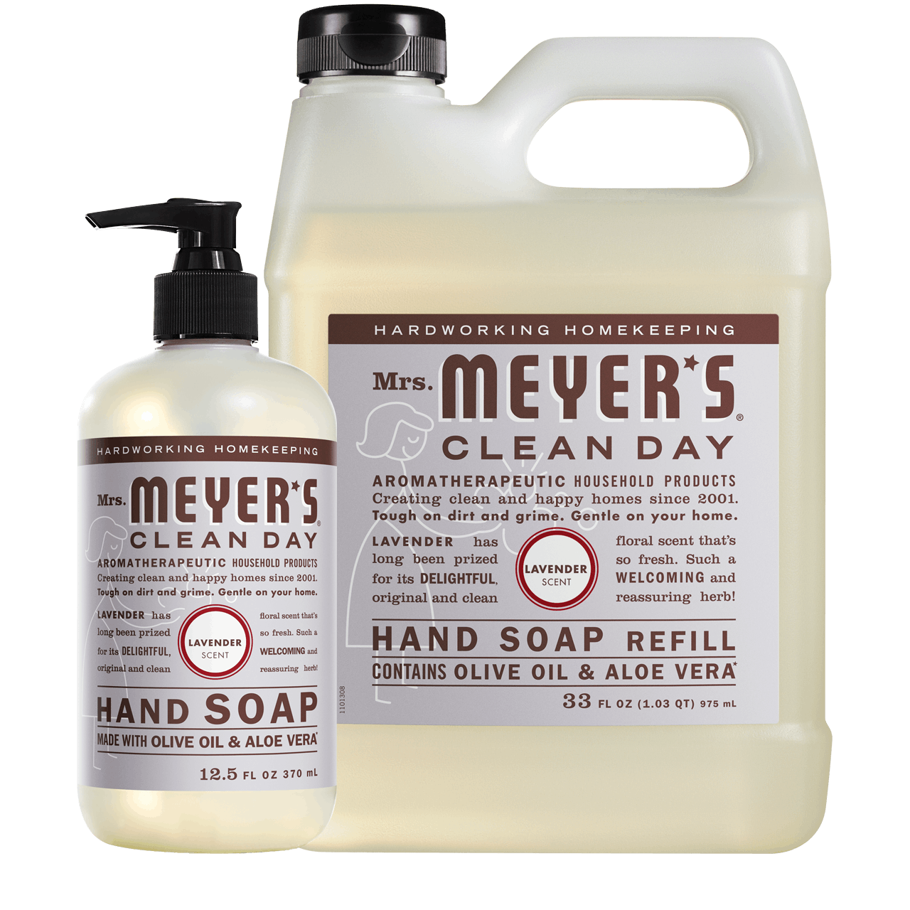 Mrs. Meyers Lavender Liquid Hand Soap and Refill Set - with Everyday Cleansing
