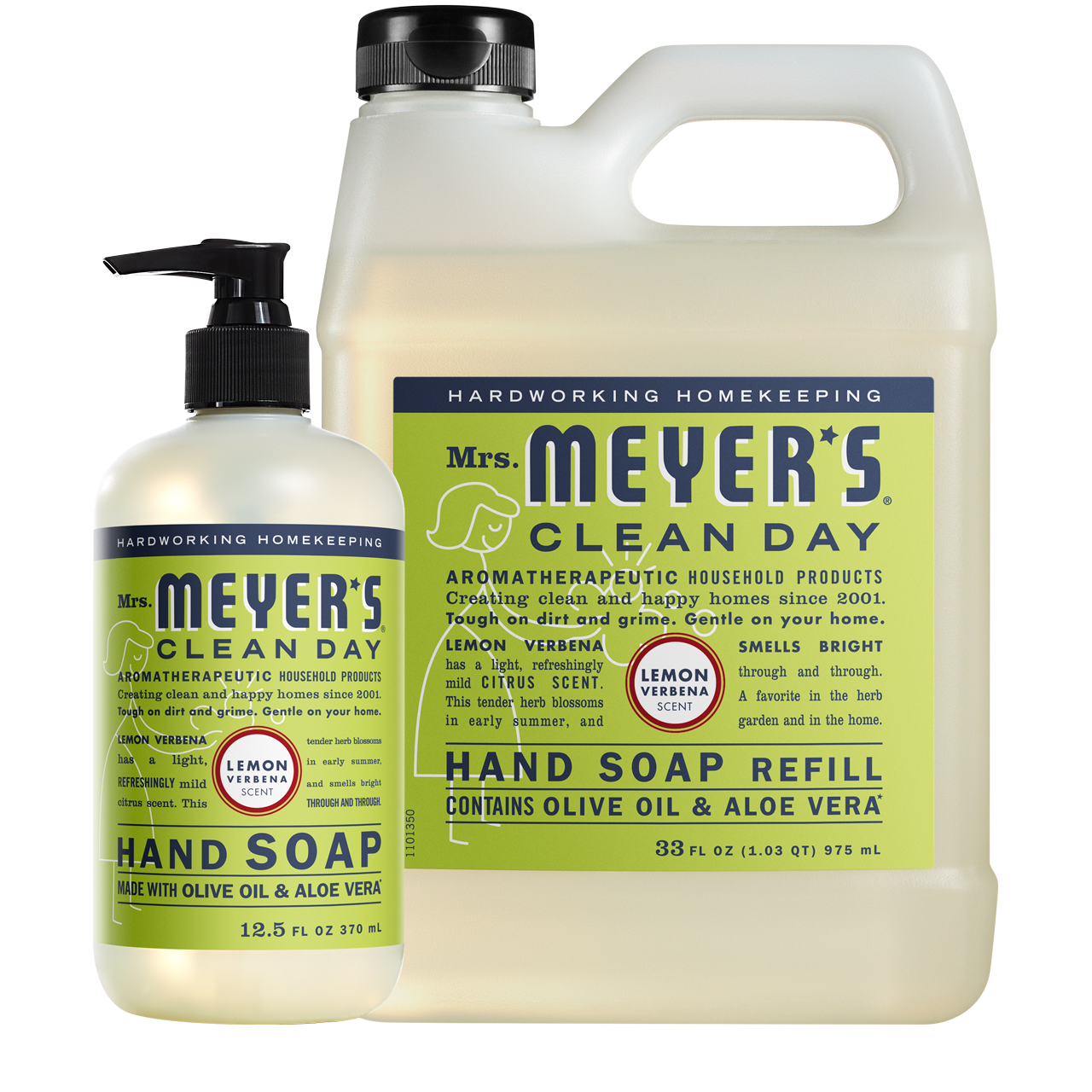 Mrs. Meyers Lemon Verbena Liquid Hand Soap and Refill Set - with Everyday Cleansing