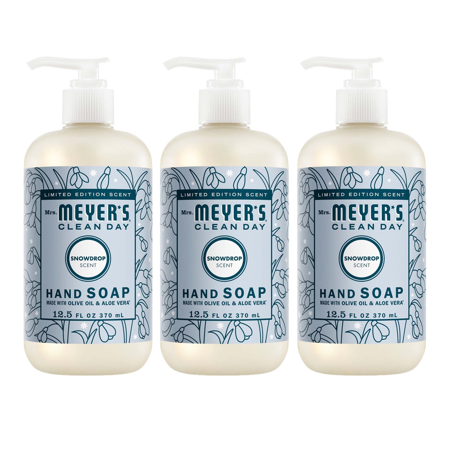 Mrs. Meyers Snowdrop Liquid Hand Soap 3 - count Bundle - with Everyday Cleansing