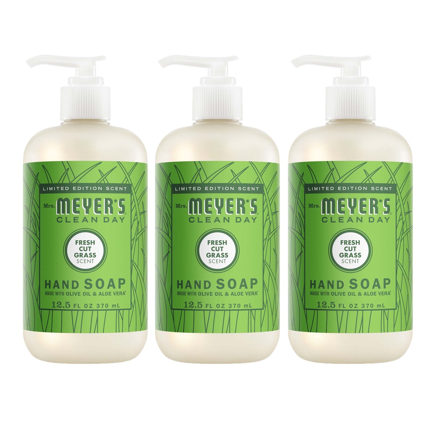 Mrs. Meyers Fresh Cut Grass Liquid Hand Soap 3 - count Bundle - with Everyday Cleansing