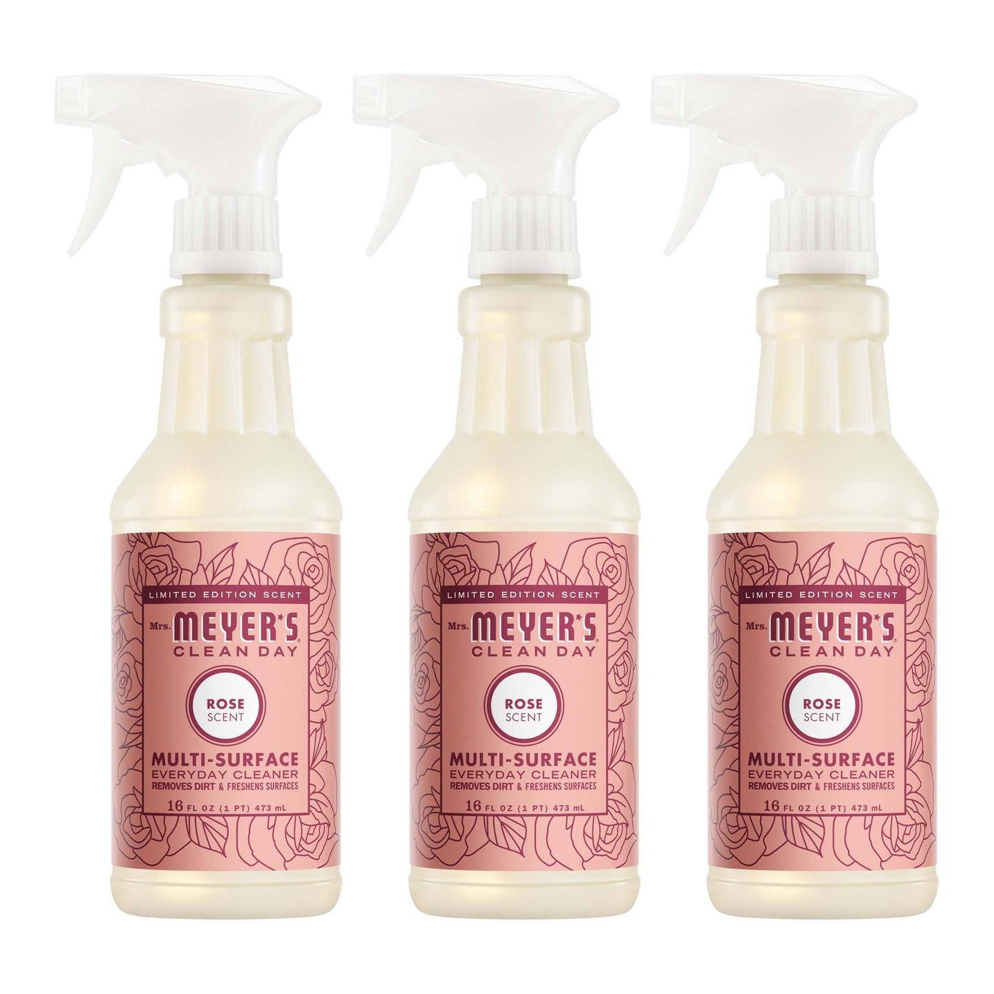 Mrs. Meyers Rose Multi - Surface Everyday Cleaner 3 - count Bundle - with Convenient Multi-Product Use