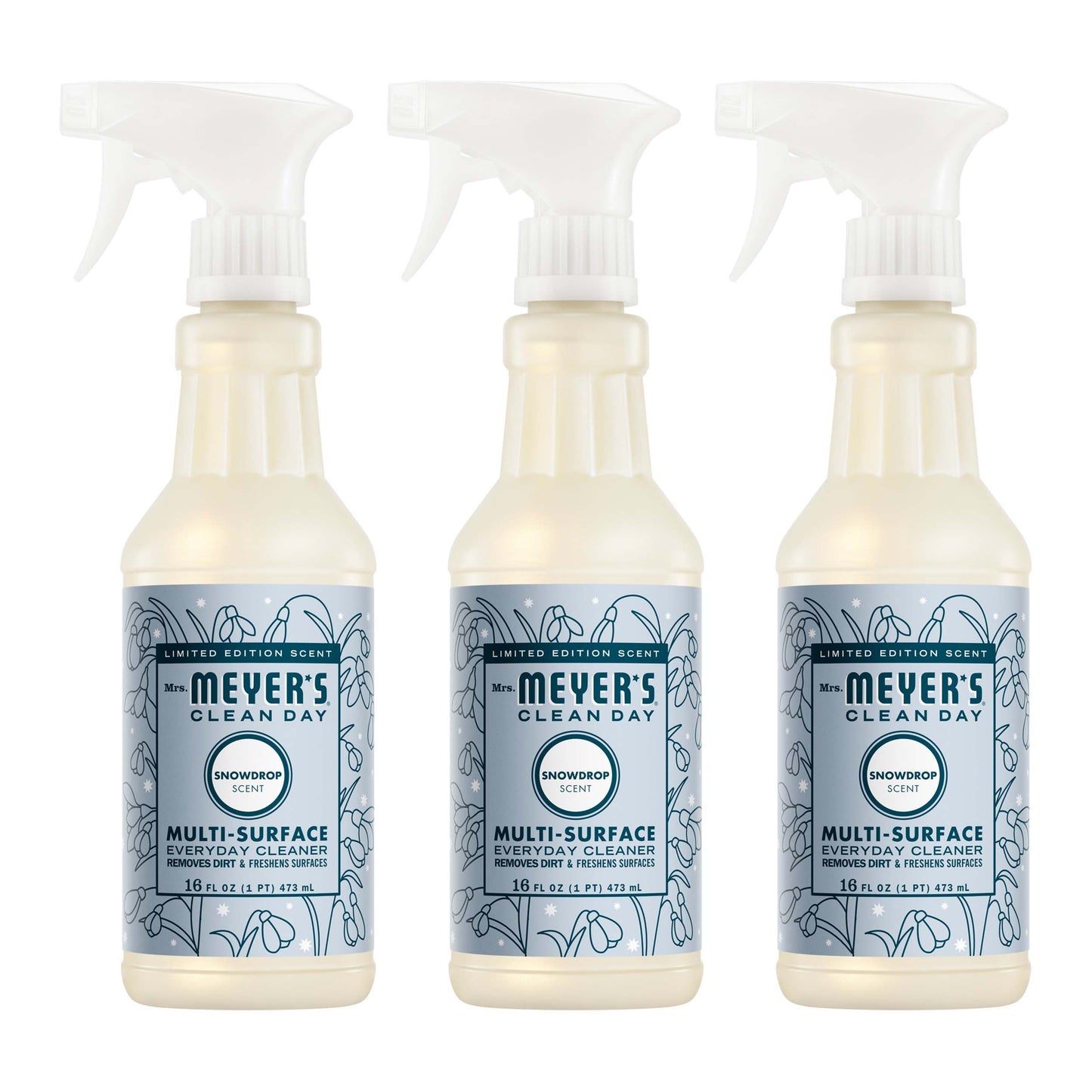 Mrs. Meyers Snowdrop Multi - Surface Everyday Cleaner 3 - count Bundle - with Convenient Multi-Product Use
