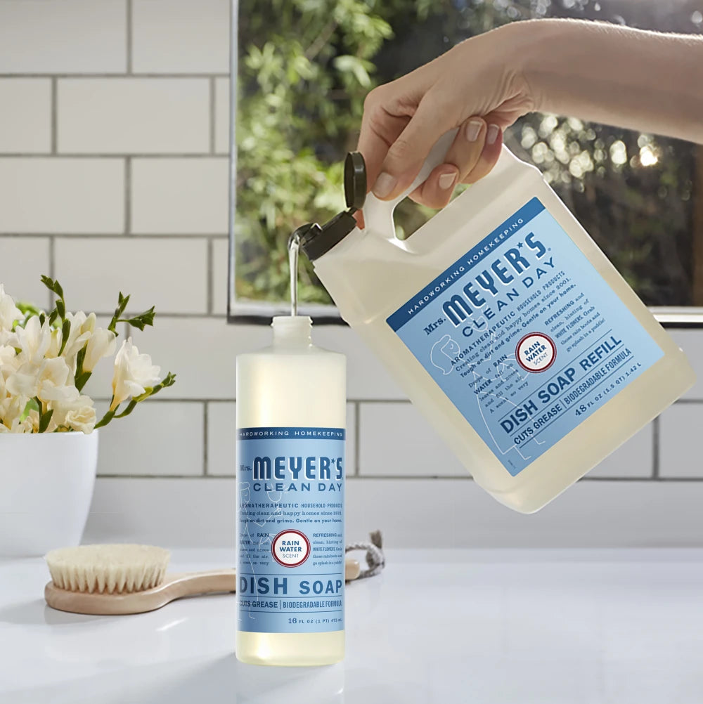 Mrs. Meyers Rain Water Dish Soap Refill - with Kitchen Cleanup