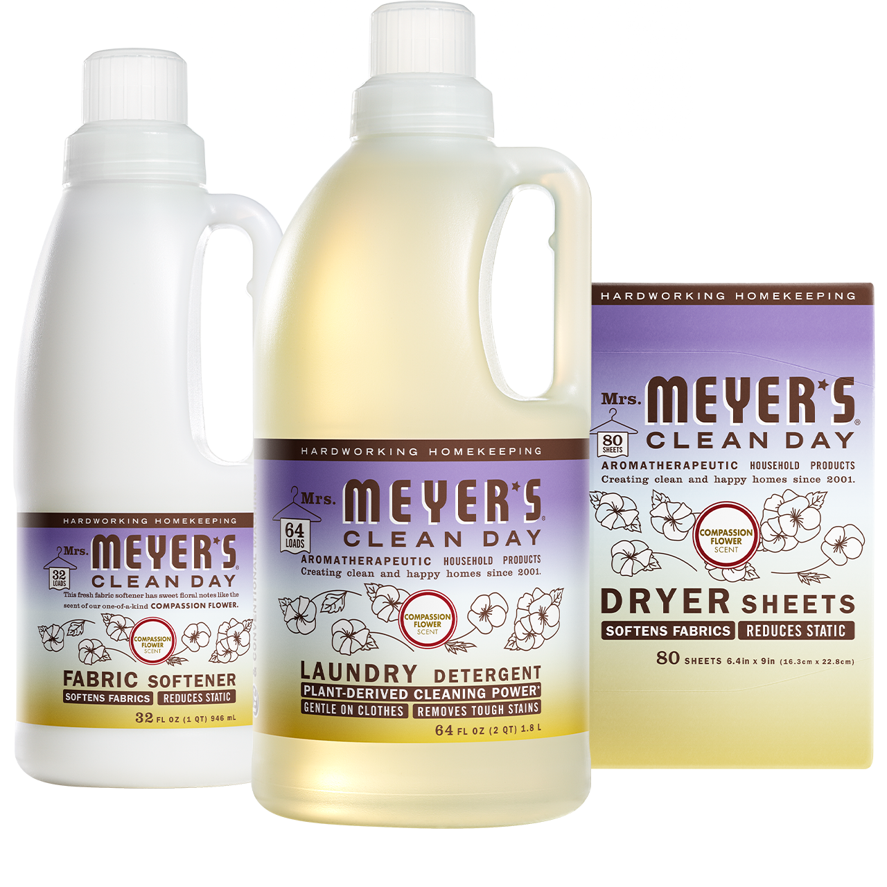 Mrs. Meyers Compassion Flower Laundry Set - with Everyday Fabric Care