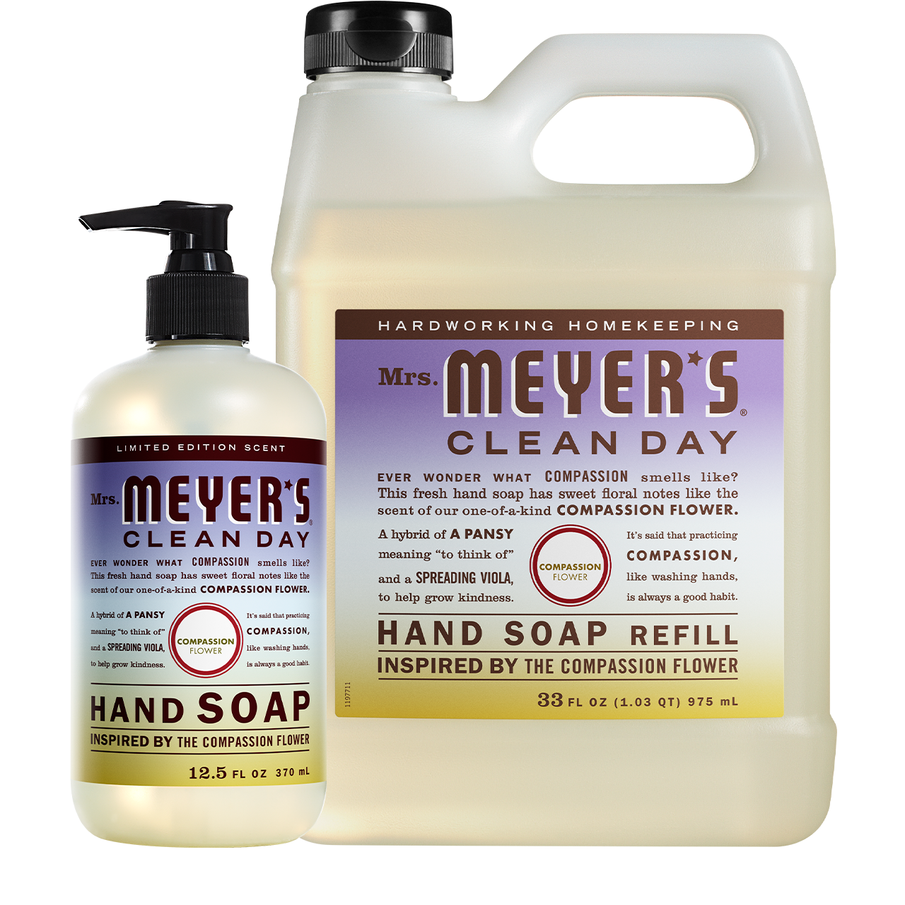 Mrs. Meyers Compassion Flower Liquid Hand Soap and Refill Set - Hand Care - with Everyday Cleansing