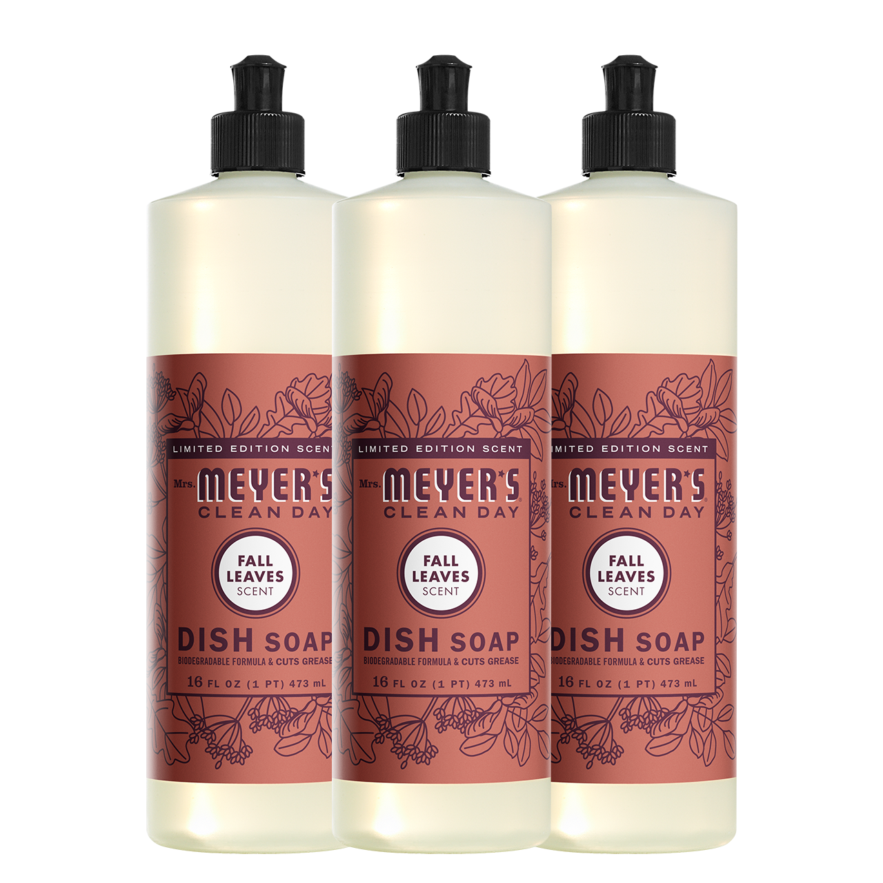 Mrs. Meyers Fall Leaves Dish Soap 3 - count bundle - with Kitchen Cleanup