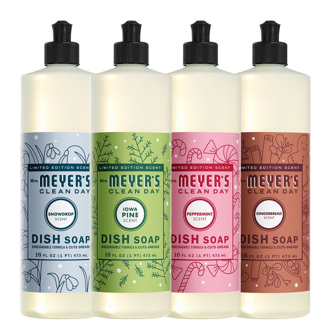Mrs. Meyers Holiday Seasonal Dish Soap Collection - with Kitchen Cleanup