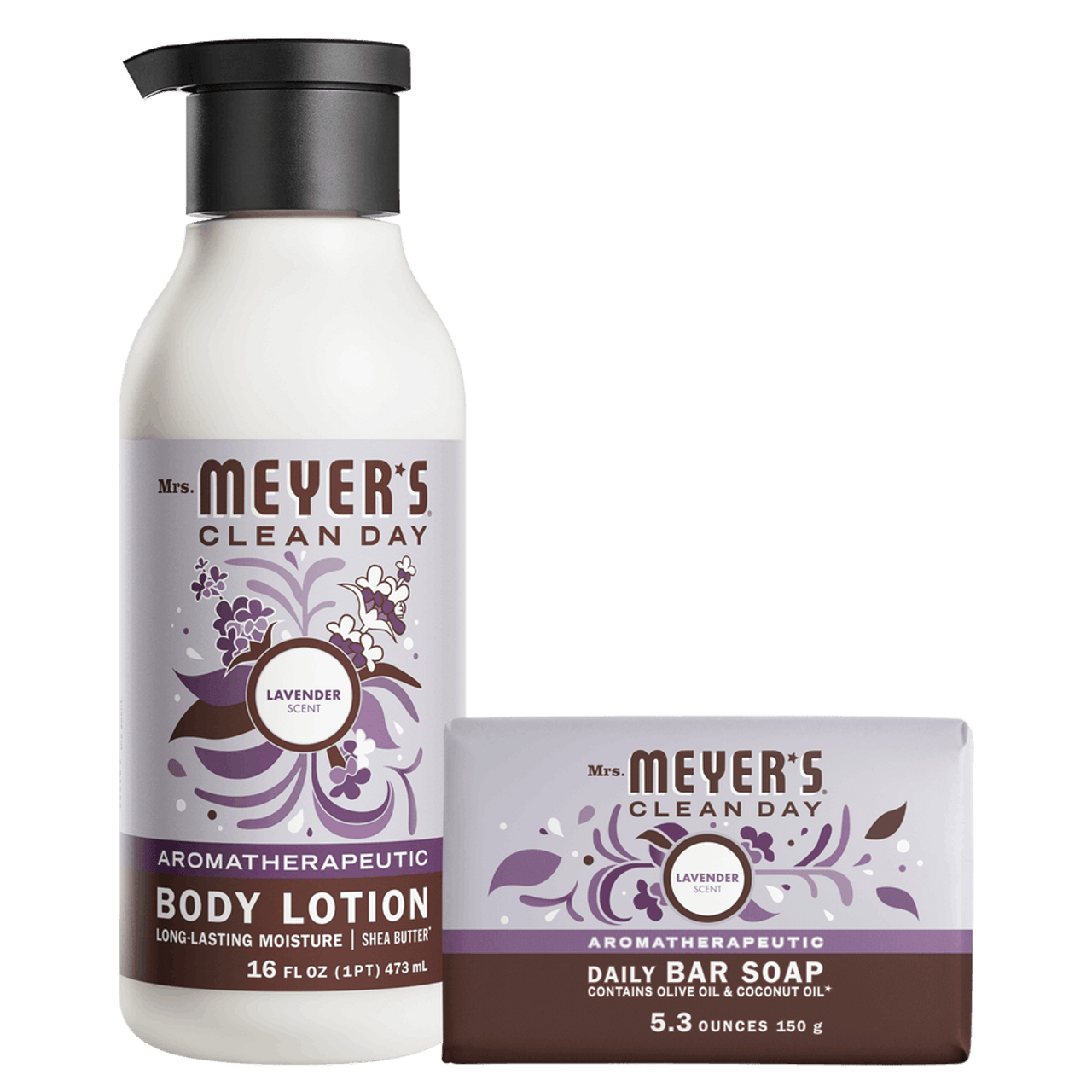 Mrs. Meyers Lavender Bar Soap and Body Lotion Set - with Daily Cleansing