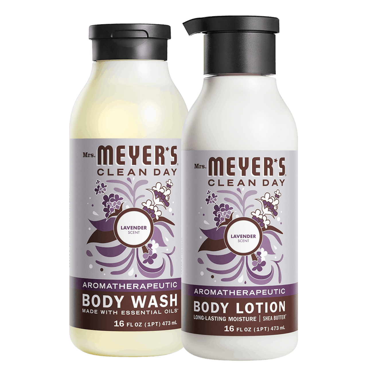 Mrs. Meyers Lavender Body wash and Body Lotion Set - with Daily Cleansing