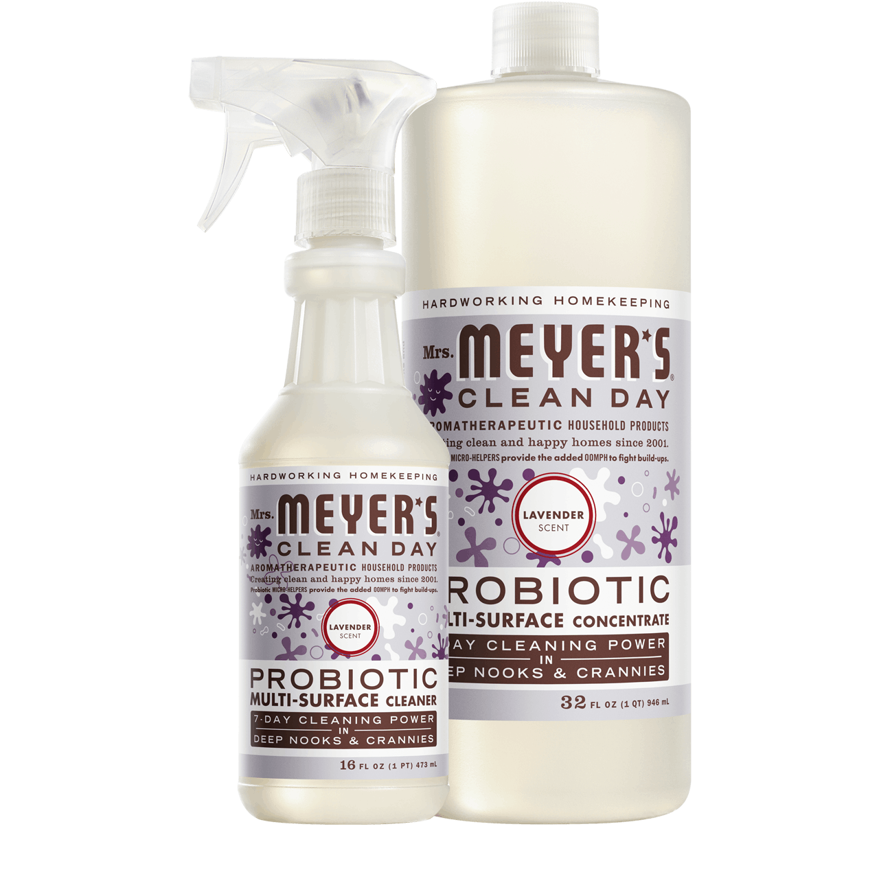 Mrs. Meyers Lavender Probiotic Multi - Surface Cleaner and Concentrate Set - with Convenient Concentrated Use