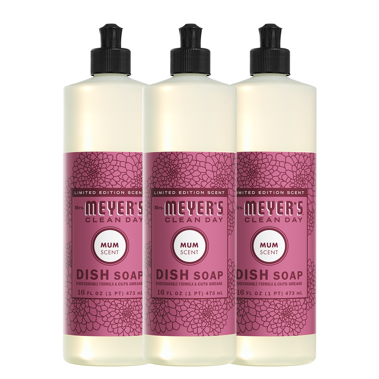 Mrs. Meyers Mum Dish Soap 3 - count bundle - with Kitchen Cleanup