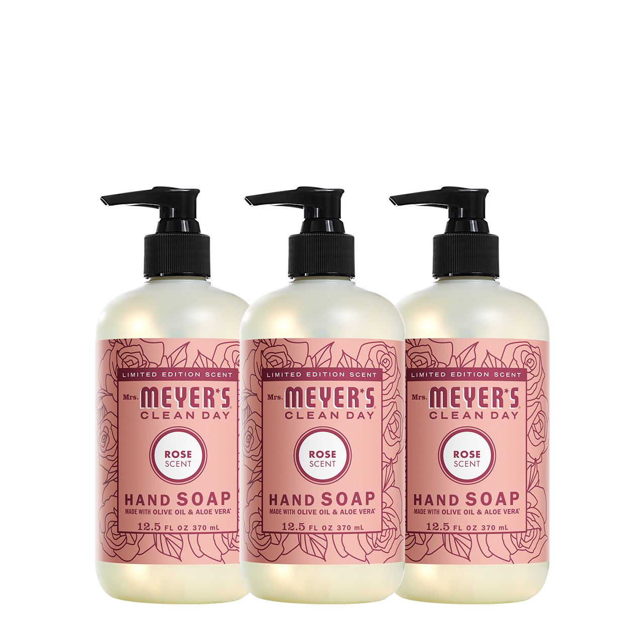 Mrs. Meyers Rose Liquid Hand Soap 3 - count Bundle - with Everyday Cleansing