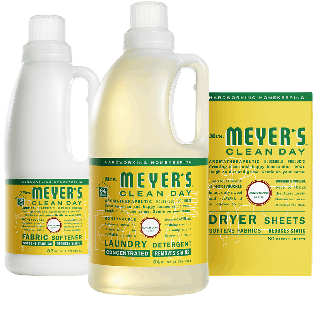 Mrs. Meyers Honeysuckle Laundry Set - with Everyday Fabric Care