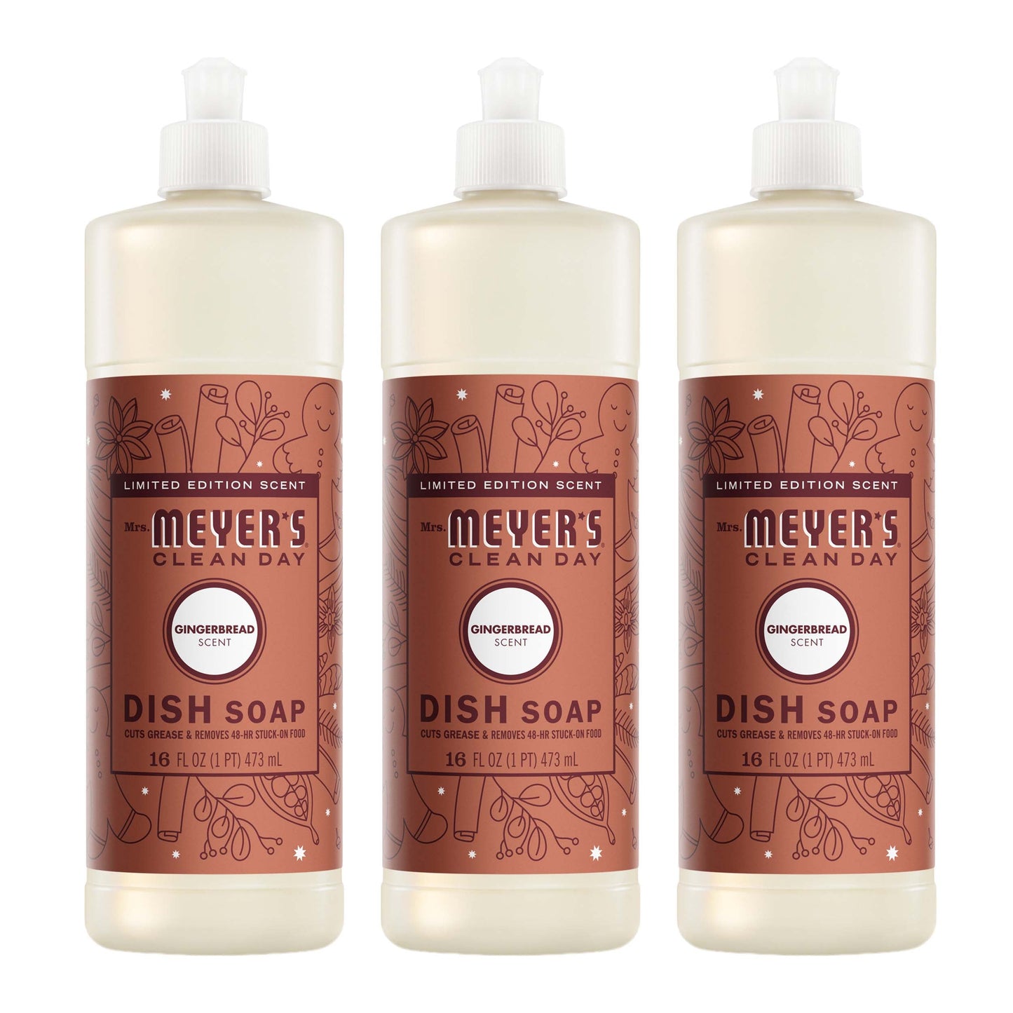 Mrs. Meyers Gingerbread Dish Soap 3 - count bundle - with Kitchen Cleanup