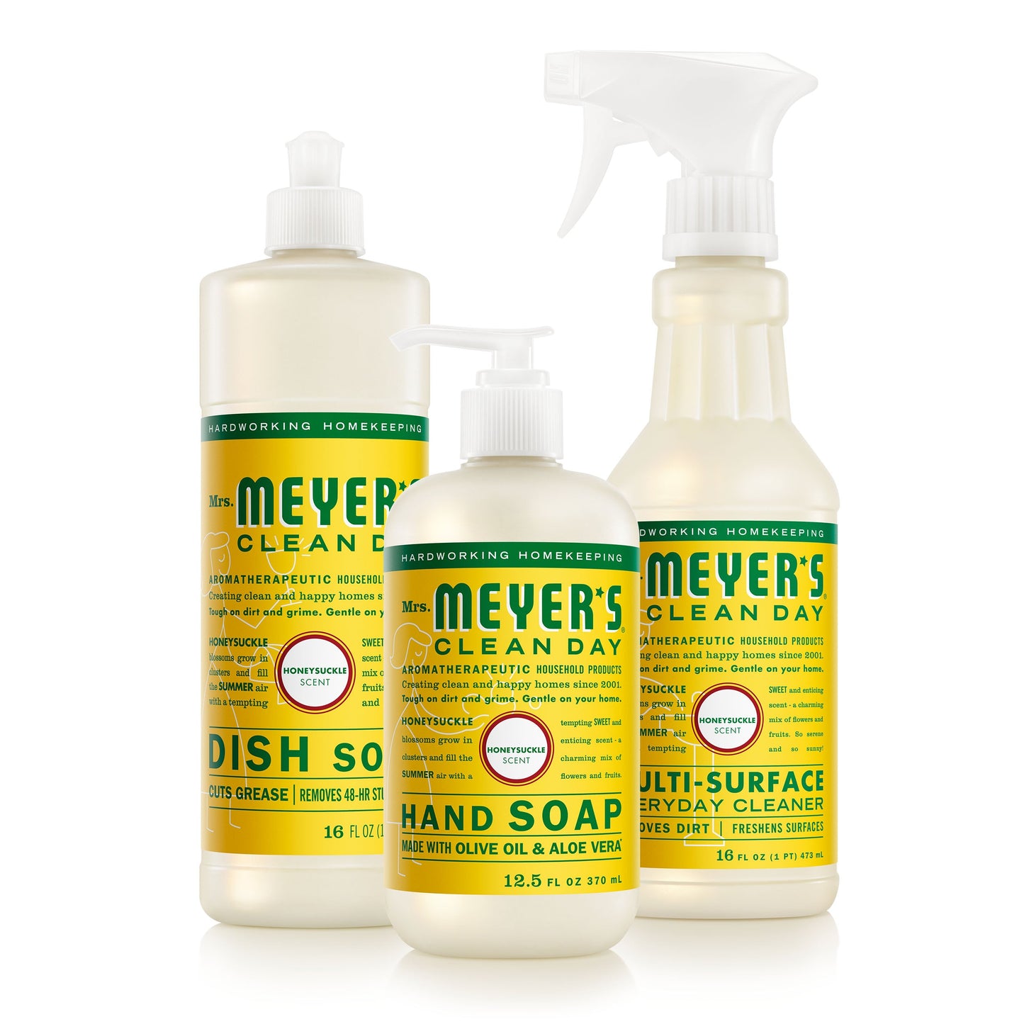 Mrs. Meyers Honeysuckle Kitchen Basics Set - with Everyday Cleansing