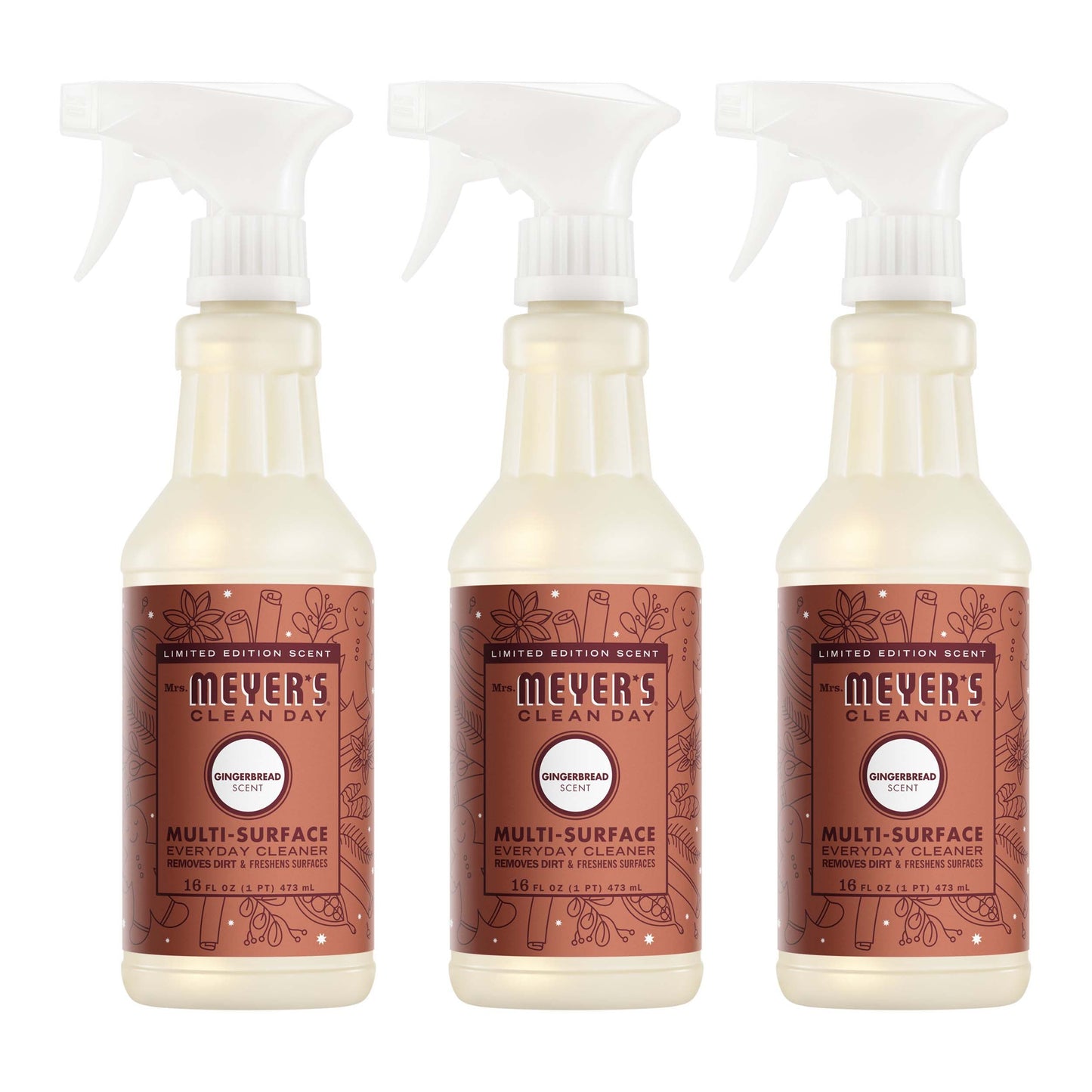 Mrs. Meyers Gingerbread Multi - Surface Everyday Cleaner 3 - count Bundle - with Convenient Multi-Product Use