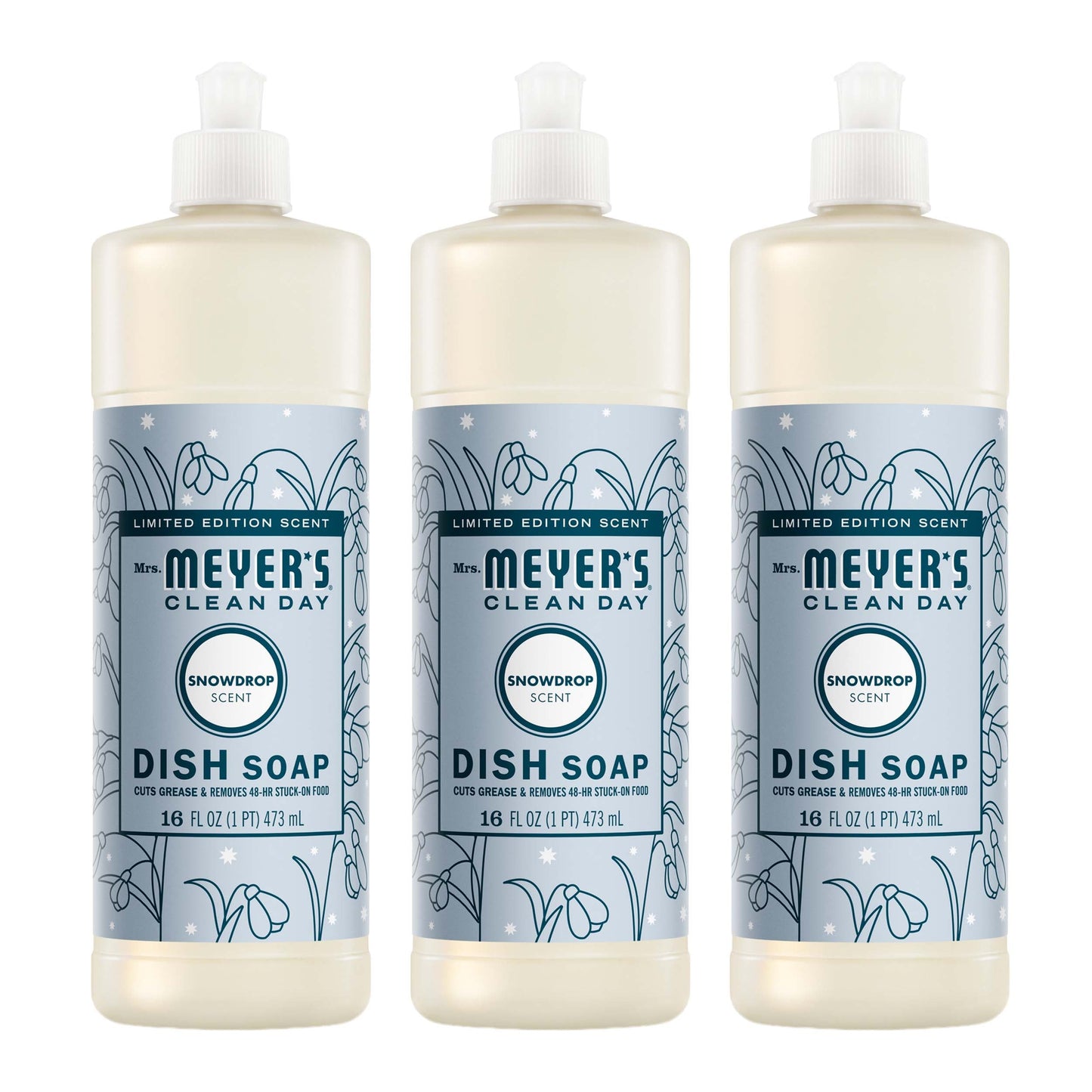 Mrs. Meyers Snowdrop Dish Soap 3 - count bundle - with Kitchen Cleanup