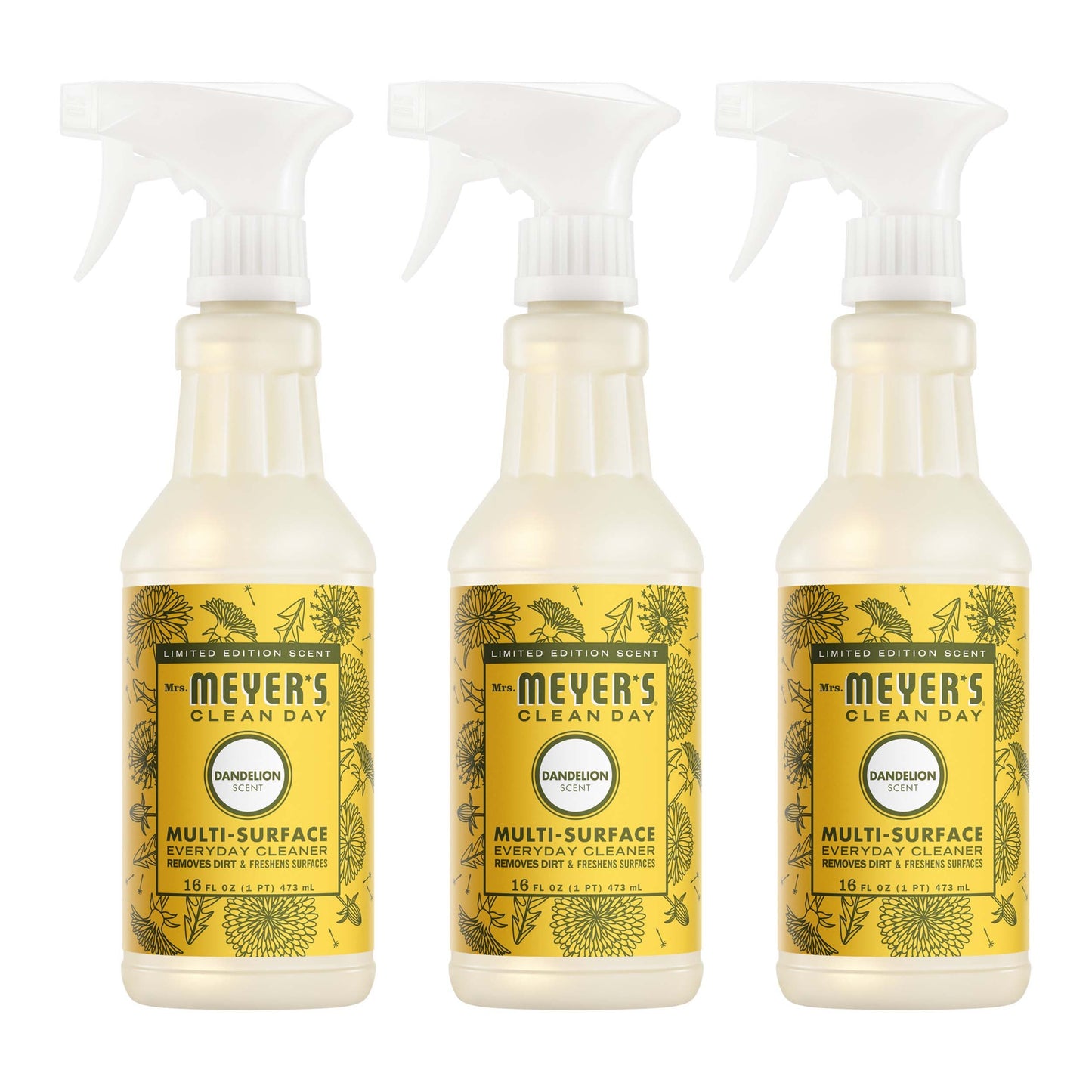Mrs. Meyers Dandelion Multi - Surface Everyday Cleaner 3 - count Bundle - with Convenient Multi-Product Use