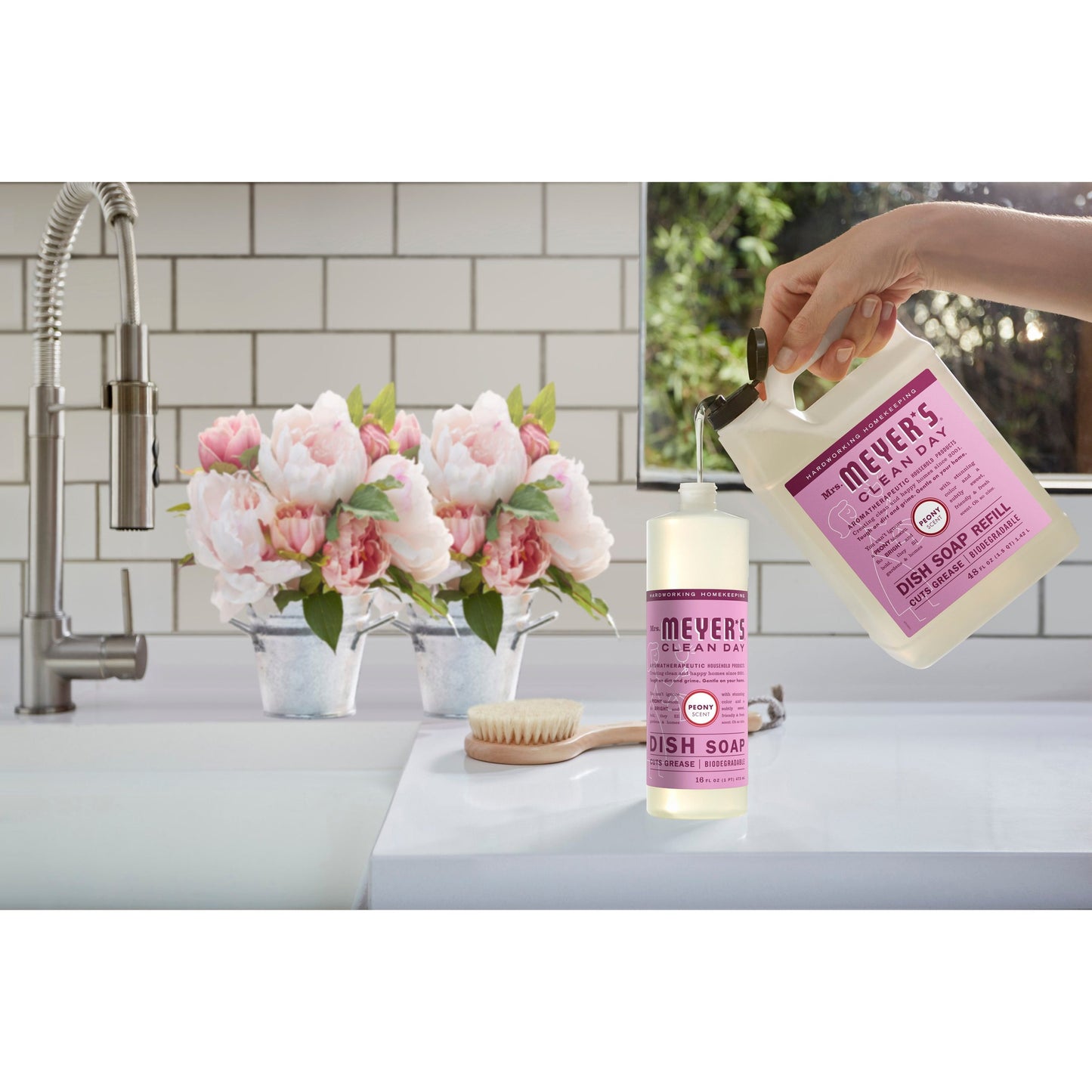 Mrs. Meyers Peony Dish Soap Refill - with Kitchen Cleanup