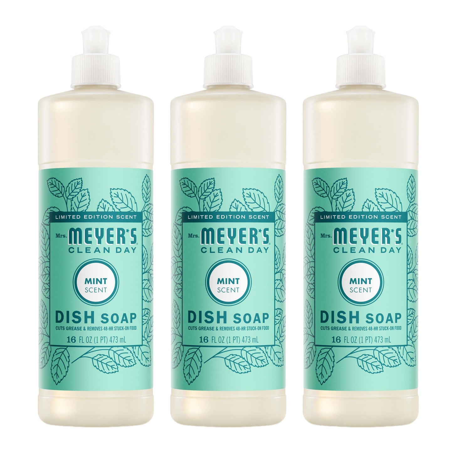 Mrs. Meyers Mint Dish Soap 3 - count bundle - with Kitchen Cleanup