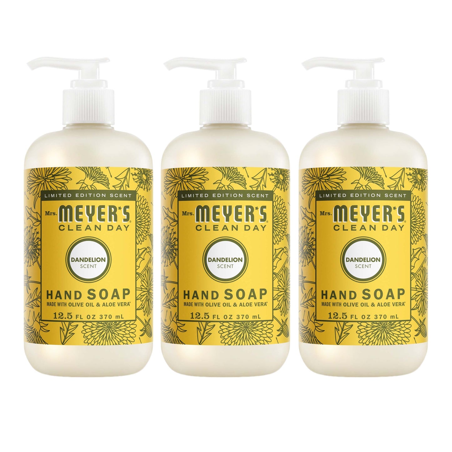 Mrs. Meyers Dandelion Liquid Hand Soap 3 - count Bundle - with Everyday Cleansing