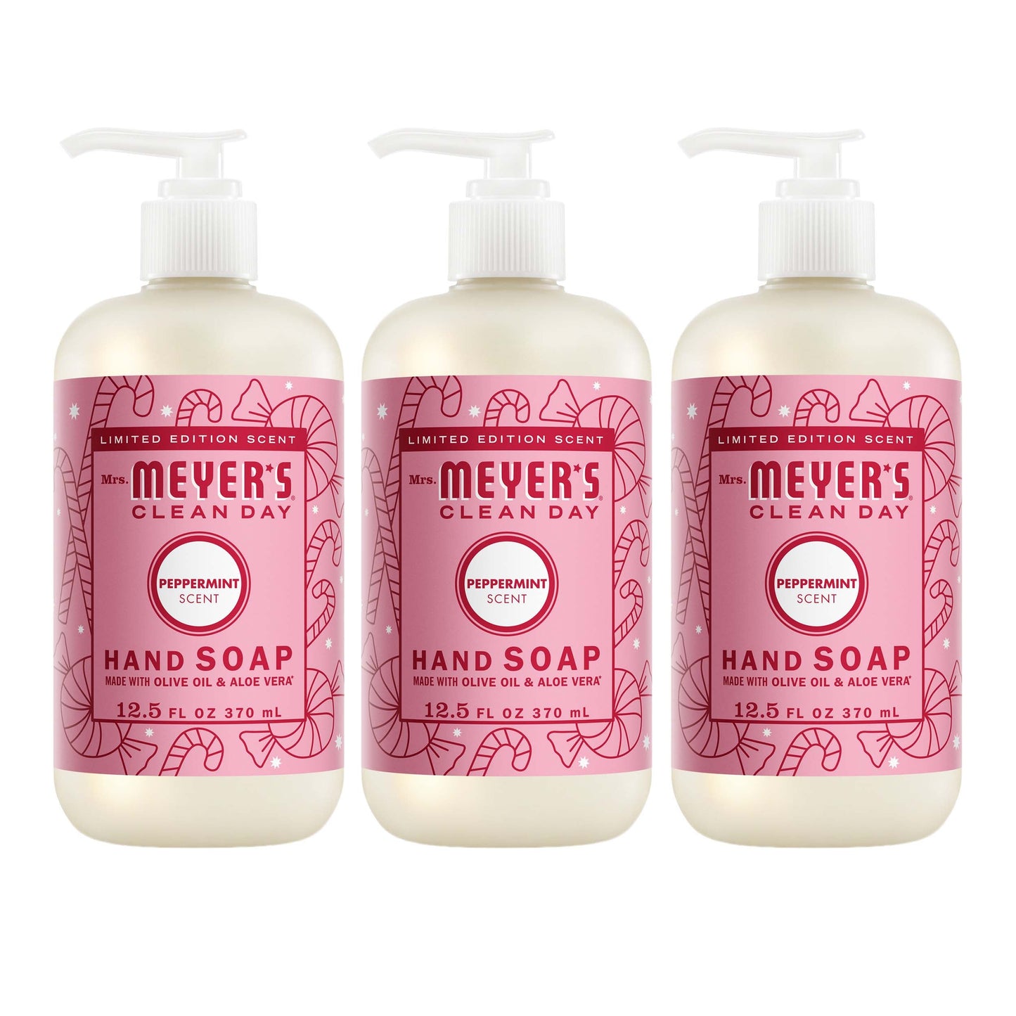 Mrs. Meyers Peppermint Liquid Hand Soap 3 - count Bundle - with Everyday Cleansing