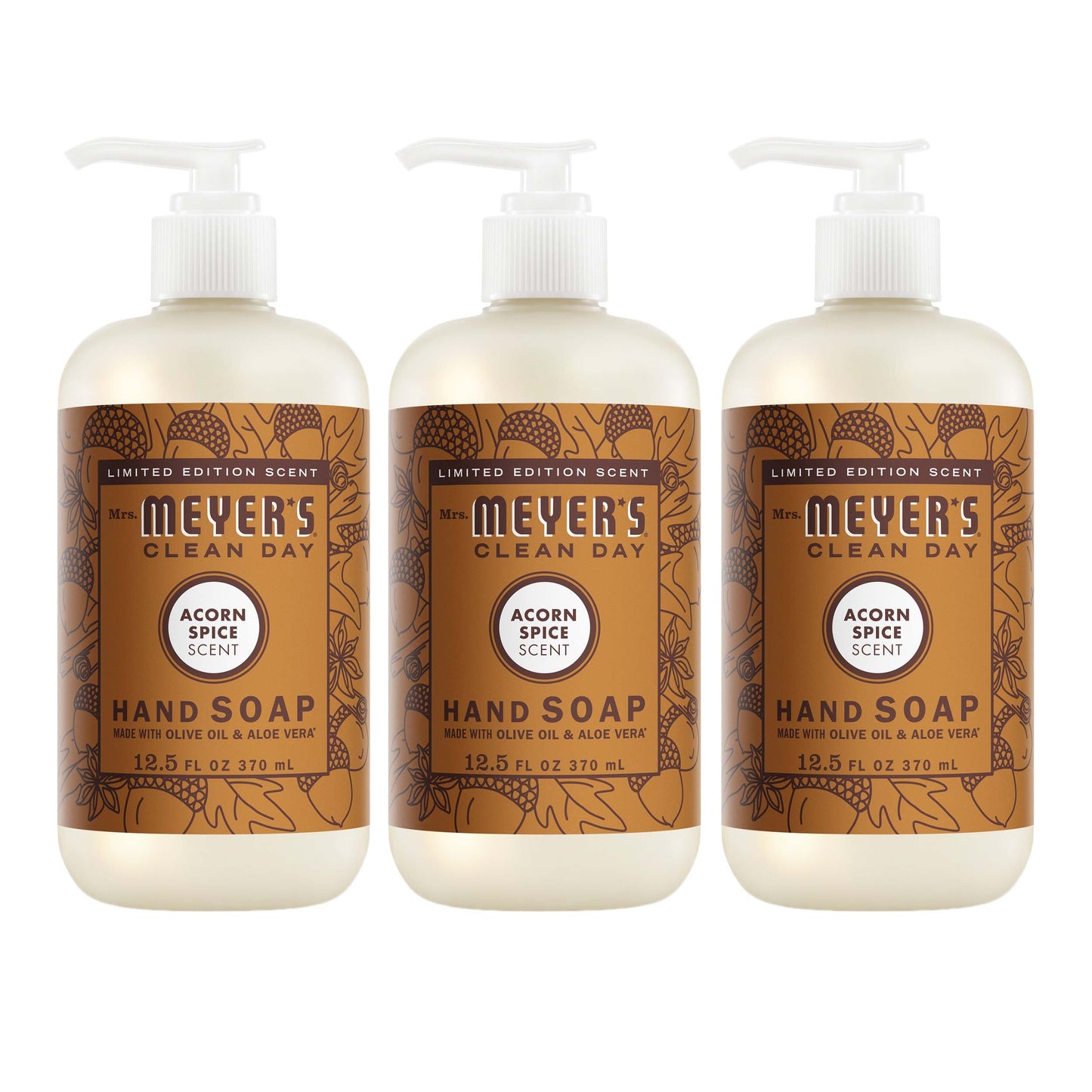 Mrs. Meyers Acorn Spice Liquid Hand Soap 3 - count Bundle - with Everyday Cleansing