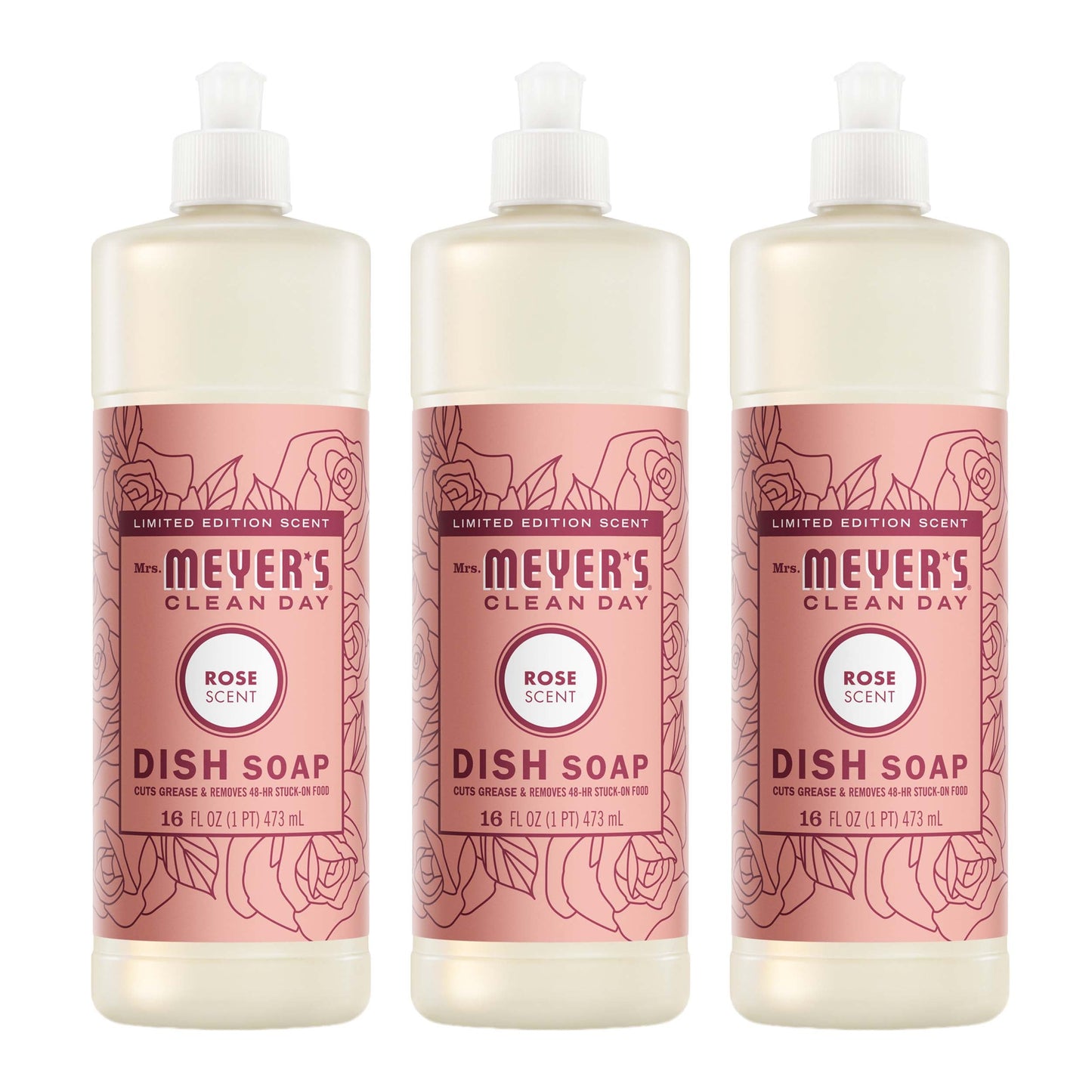 Mrs. Meyers Rose Dish Soap 3 - count bundle - with Kitchen Cleanup